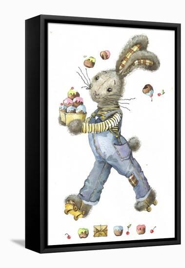 Bunny Rabbit on Roller Skates with Easter Eggs-ZPR Int’L-Framed Stretched Canvas