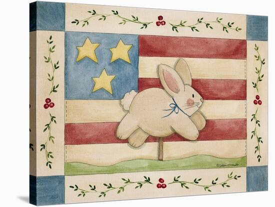 Bunny with Flag Background-Debbie McMaster-Stretched Canvas
