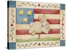 Bunny with Flag Background-Debbie McMaster-Stretched Canvas