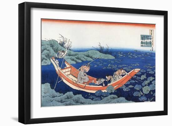 Bunya no Asayasu,10th: Five temple-boys or pages try to steer their boat despite the strong wind.-Katsushika Hokusai-Framed Giclee Print