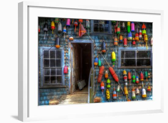 Buoys on an Old Shed at Bass Harbor, Bernard, Maine, USA-Joanne Wells-Framed Photographic Print