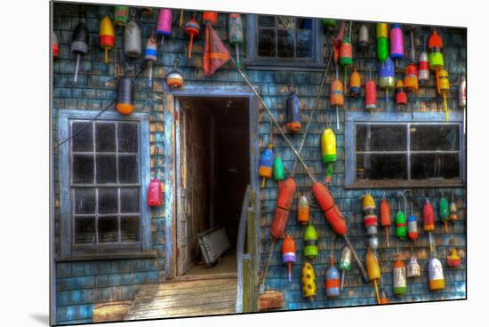 Buoys on an Old Shed at Bass Harbor, Bernard, Maine, USA-Joanne Wells-Mounted Photographic Print