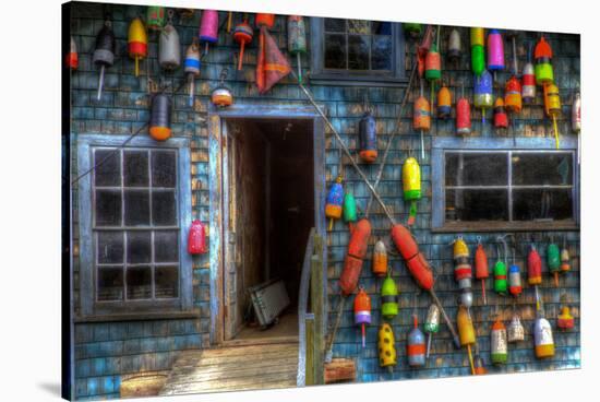Buoys on an Old Shed at Bass Harbor, Bernard, Maine, USA-Joanne Wells-Stretched Canvas