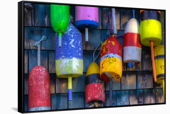 Buoys on an Old Shed at Bernard, Maine, USA-Joanne Wells-Framed Stretched Canvas