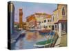 Burano Clocktower, 2000 (Oil on Board)-William Ireland-Stretched Canvas