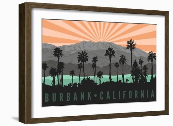 Burbank, California - Palm Trees and Mountains-Lantern Press-Framed Art Print