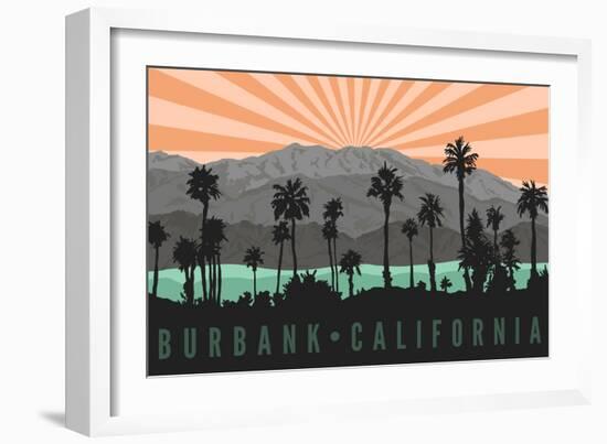 Burbank, California - Palm Trees and Mountains-Lantern Press-Framed Art Print