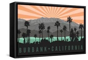 Burbank, California - Palm Trees and Mountains-Lantern Press-Framed Stretched Canvas