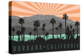 Burbank, California - Palm Trees and Mountains-Lantern Press-Stretched Canvas