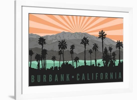 Burbank, California - Palm Trees and Mountains-Lantern Press-Framed Premium Giclee Print