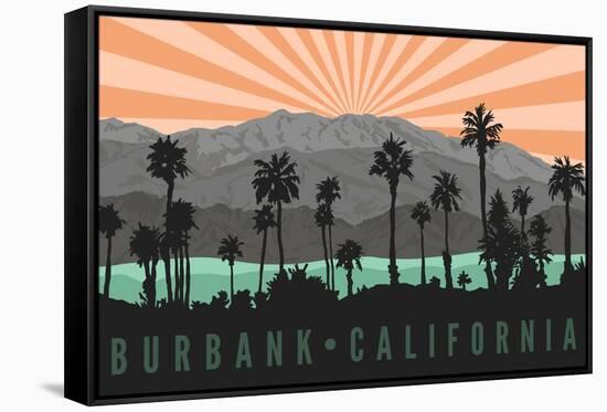 Burbank, California - Palm Trees and Mountains-Lantern Press-Framed Stretched Canvas