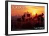 Burbank, California - Skyline and Palms-Lantern Press-Framed Art Print