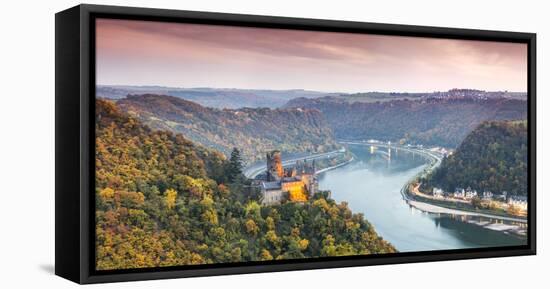 Burg Katz and Romantic Rhine, Sankt Goarhausen, Rhineland-Palatinate, Germany-Matteo Colombo-Framed Stretched Canvas