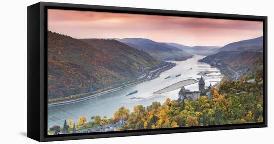 Burg Stahleck and River Rhine, Bacharach, Rhineland-Palatinate, Germany-Matteo Colombo-Framed Stretched Canvas