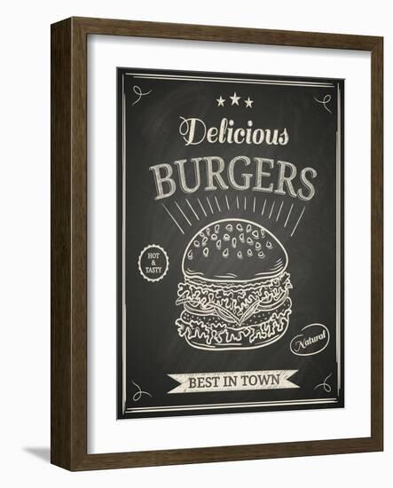 Burger House Poster on Chalkboard-hoverfly-Framed Art Print