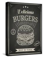 Burger House Poster on Chalkboard-hoverfly-Stretched Canvas