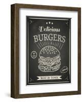 Burger House Poster on Chalkboard-hoverfly-Framed Art Print