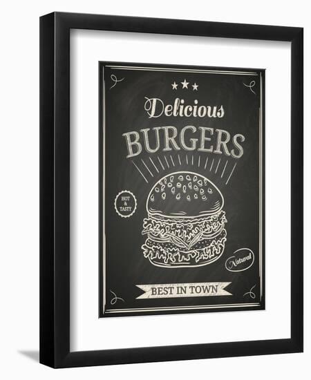 Burger House Poster on Chalkboard-hoverfly-Framed Art Print