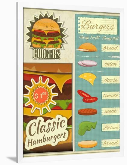 Burgers Menu Set Retro-elfivetrov-Framed Art Print