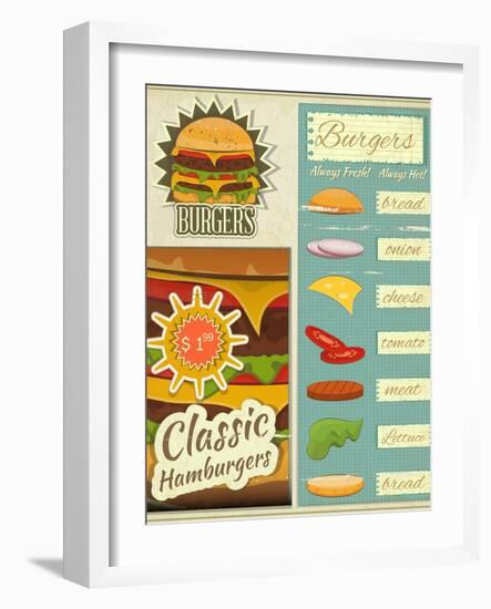 Burgers Menu Set Retro-elfivetrov-Framed Art Print