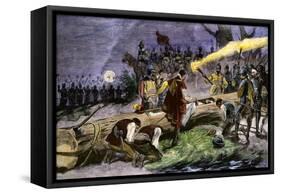 Burial of Hernando Desoto in the Mississippi River, c.1542-null-Framed Stretched Canvas