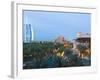 Burj Al Arab and Madinat Jumeirah Hotels at Dusk, Dubai, United Arab Emirates, Middle East-Amanda Hall-Framed Photographic Print