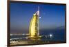 Burj Al Arab Hotel at Night, Iconic Dubai Landmark, Jumeirah Beach, Dubai, United Arab Emirates-Fraser Hall-Framed Photographic Print