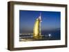 Burj Al Arab Hotel at Night, Iconic Dubai Landmark, Jumeirah Beach, Dubai, United Arab Emirates-Fraser Hall-Framed Photographic Print