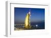 Burj Al Arab Hotel at Night, Iconic Dubai Landmark, Jumeirah Beach, Dubai, United Arab Emirates-Fraser Hall-Framed Photographic Print