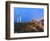 Burj Al Arab Viewed From the Madinat Jumeirah Hotel at Dusk, Jumeirah Beach, Dubai, Uae-null-Framed Photographic Print