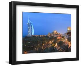 Burj Al Arab Viewed From the Madinat Jumeirah Hotel at Dusk, Jumeirah Beach, Dubai, Uae-null-Framed Photographic Print