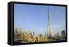 Burj Khalifa and City Skyline, Downtown, Dubai, United Arab Emirates, Middle East-Amanda Hall-Framed Stretched Canvas