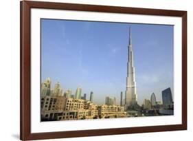 Burj Khalifa and City Skyline, Downtown, Dubai, United Arab Emirates, Middle East-Amanda Hall-Framed Photographic Print