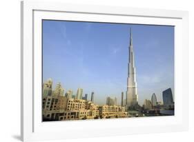 Burj Khalifa and City Skyline, Downtown, Dubai, United Arab Emirates, Middle East-Amanda Hall-Framed Photographic Print