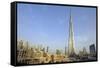 Burj Khalifa and City Skyline, Downtown, Dubai, United Arab Emirates, Middle East-Amanda Hall-Framed Stretched Canvas