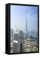 Burj Khalifa and City Skyline, Downtown, Dubai, United Arab Emirates, Middle East-Amanda Hall-Framed Stretched Canvas