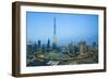 Burj Khalifa and Downtown Dubai at dusk, Dubai, United Arab Emirates, Middle East-Fraser Hall-Framed Photographic Print