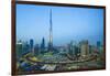 Burj Khalifa and Downtown Dubai at dusk, Dubai, United Arab Emirates, Middle East-Fraser Hall-Framed Photographic Print