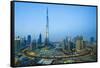 Burj Khalifa and Downtown Dubai at dusk, Dubai, United Arab Emirates, Middle East-Fraser Hall-Framed Stretched Canvas