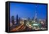 Burj Khalifa and Downtown Dubai at night, Dubai, United Arab Emirates, Middle East-Fraser Hall-Framed Stretched Canvas