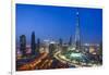 Burj Khalifa and Downtown Dubai at night, Dubai, United Arab Emirates, Middle East-Fraser Hall-Framed Premium Photographic Print