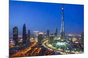 Burj Khalifa and Downtown Dubai at night, Dubai, United Arab Emirates, Middle East-Fraser Hall-Mounted Premium Photographic Print