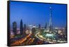 Burj Khalifa and Downtown Dubai at night, Dubai, United Arab Emirates, Middle East-Fraser Hall-Framed Stretched Canvas