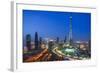 Burj Khalifa and Downtown Dubai at night, Dubai, United Arab Emirates, Middle East-Fraser Hall-Framed Photographic Print