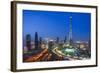 Burj Khalifa and Downtown Dubai at night, Dubai, United Arab Emirates, Middle East-Fraser Hall-Framed Photographic Print