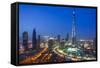 Burj Khalifa and Downtown Dubai at night, Dubai, United Arab Emirates, Middle East-Fraser Hall-Framed Stretched Canvas