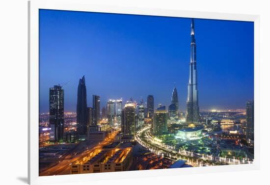 Burj Khalifa and Downtown Dubai at night, Dubai, United Arab Emirates, Middle East-Fraser Hall-Framed Photographic Print