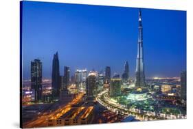 Burj Khalifa and Downtown Dubai at night, Dubai, United Arab Emirates, Middle East-Fraser Hall-Stretched Canvas