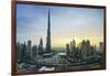 Burj Khalifa and Downtown Dubai at sunset, Dubai, United Arab Emirates, Middle East-Fraser Hall-Framed Photographic Print