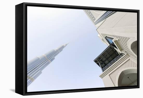 Burj Khalifa and Souk Al Bahar, Downtown Dubai, Dubai, United Arab Emirates, the Middle East-Axel Schmies-Framed Stretched Canvas